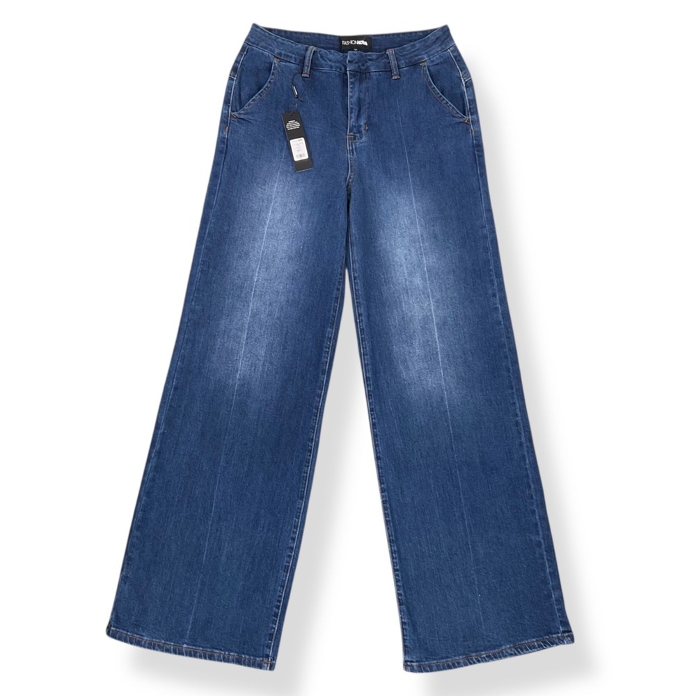 Fashion Nova Jeans Women 7 (28x32) Blue Finly Flowy Trouser Wide Leg NWT